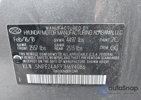 2018 Hyundai Sonata Se from USA, damaged, VIN 5NPE24AF9JH694086